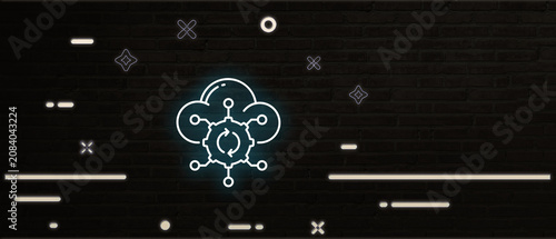 Tableau sur toile neon-style icon representing cloud computing infrastructure with synchronized pr