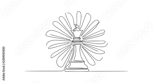 Queen Chess Piece with Floral Petals, Continuous Line Drawing