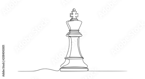 Minimalist Chess King Silhouette, Continuous Line Art, Strategy Game Piece