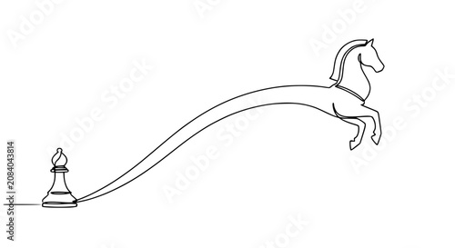 Abstract Continuous Line Art: Chess Bishop Transformation into Horse