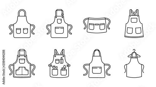 Collection of chef and artist apron line icons isolated on white background