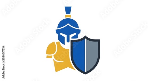 Blue and Yellow Spartan Warrior Helmet with Shield Icon