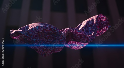 Floating patterned fabric with dramatic lighting and lens flare