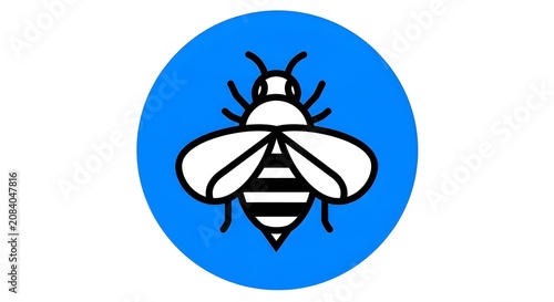 Minimalist bee icon with blue circular background