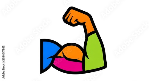 Colorful geometric arm flexing muscle in abstract vector design
