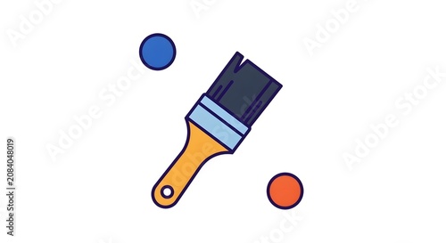 Colorful paintbrush with blue and red circles in minimalist design