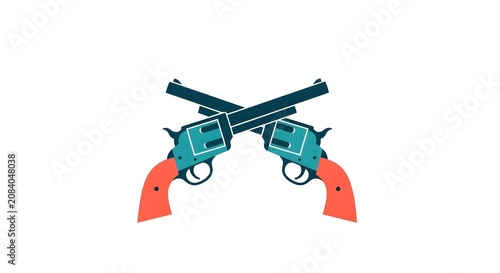 Crossed vintage revolvers in minimalist vector illustration