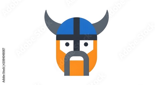 Colorful Viking Helmet Icon with Horns and Beard