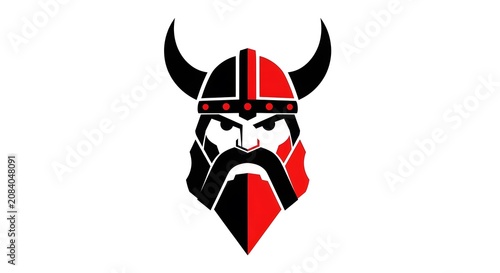 Bold Viking Warrior Logo with Horned Helmet in Red and Black