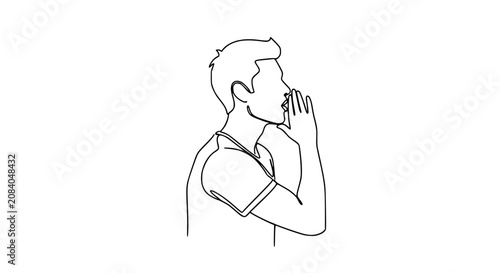 Photos Man Whispering Secret or Sharing Gossip, Continuous Line Art