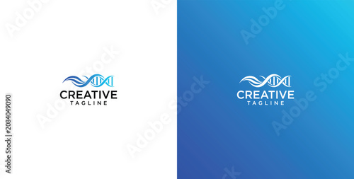 DNA Helix and Water Wave Logo Design Template for Science and Biotechnology Brands