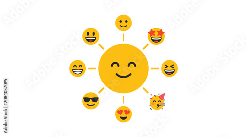 Obraz na płótnie Smiling Sun With Various Emotions Around.