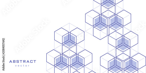Linear geometric drawing. Abstraction. White background from cubes and lines.  Vector illustration.