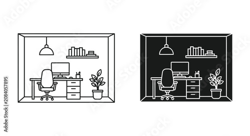 Minimalist home office with desk and plant