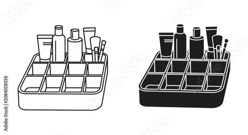 Beauty organizer with makeup and skincare items