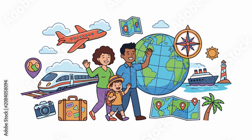 Family travels around the world by various modes of transport