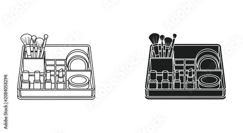 Makeup organizer with brushes and containers