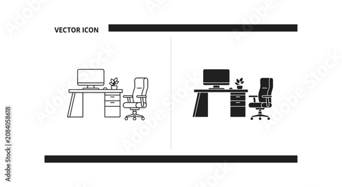 Modern office workspace with computer and chair