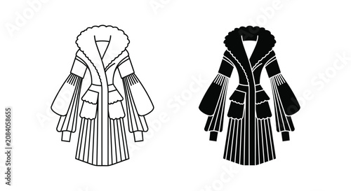 Elegant plaid coat with fur collar vector illustration