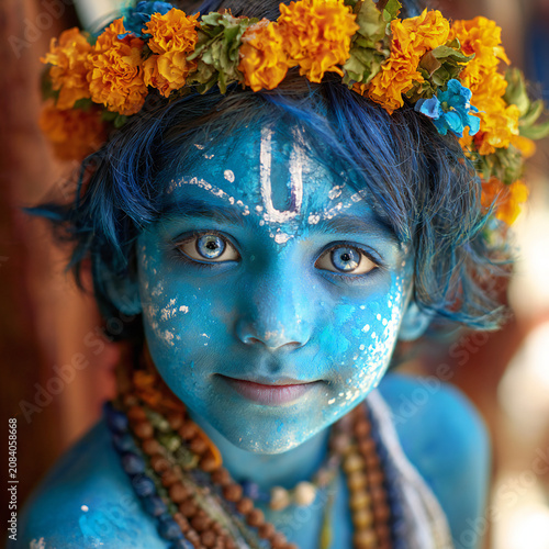 Ten year old little Krishna with playful eyes