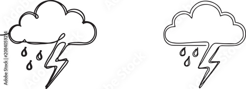 Photography Continuous one line editable drawing of thundercloud and lightning