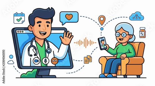 Elderly patient has virtual doctor appointment on phone