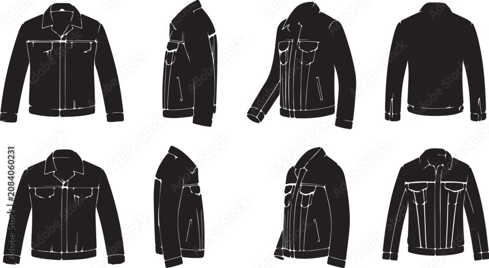 Naklejka premium Black Denim Trucker Jacket Mockup Set for Apparel Design