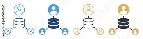 Photos user database network connection diagram icon set on transparent background