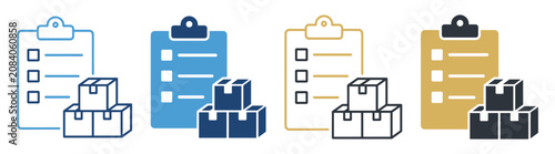 clipboard shipping boxes checklist packaging set icon on transparent background