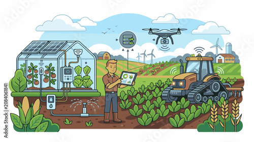 Farmer uses technology for modern efficient farming with drone