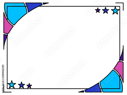 Geometric frame with stars and colorful curved corner designs