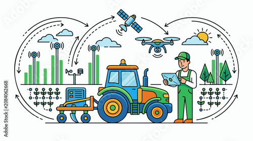 Farmer uses technology for smart farming including drones satellite and data
