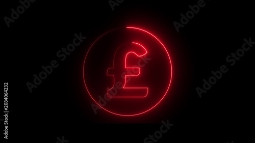 Glowing red neon pound sign Icon animation. financial symbol, digital currency, wealth icon. Neon pound icon animation. Glowing neon pound money icon, 