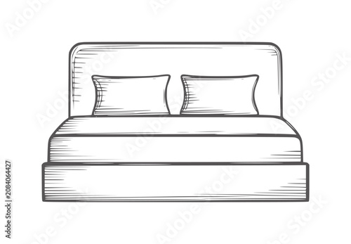 Foto Hand drawn of a double bed with two pillows