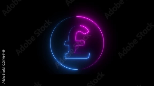 Glowing blue and pink neon pound sign Icon animation. financial symbol, digital currency, wealth icon. Neon pound icon animation. Glowing neon pound money icon, 