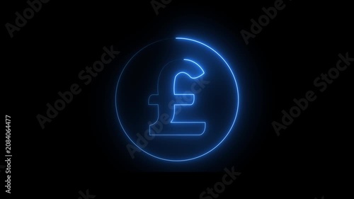 Glowing blue neon pound sign Icon animation. financial symbol, digital currency, wealth icon. Neon pound icon animation. Glowing neon pound money icon, 