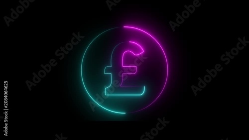 Glowing navy blue and pink neon pound sign Icon animation. financial symbol, digital currency, wealth icon. Neon pound icon animation. Glowing neon pound money icon, 