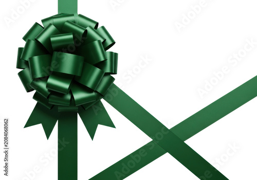 highly detailed massive emerald green satin bow with perfect symmetry, isolated on transparent background for copy space, dramatic macro studio lighting concept of luxury holiday elegance