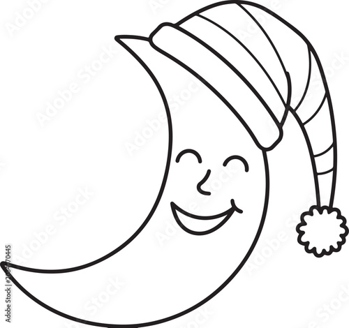 Cuadro en lienzo Cute cartoon crescent moon wearing a sleeping cap with a pompom