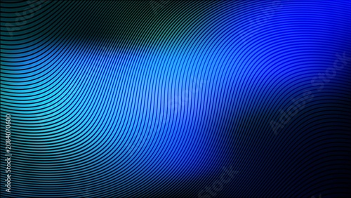 Abstract blue wave pattern with curved lines and glowing light effect on a black background