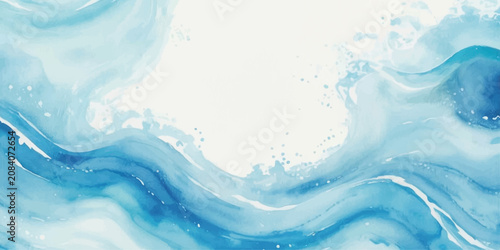 Картината върху платно A watercolor painting depicts stylized blue ocean waves crashing with white foam, suggesting a powerful and dynamic force of nature