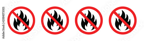 No fire warning signs with red circle and slash over black flame icon.