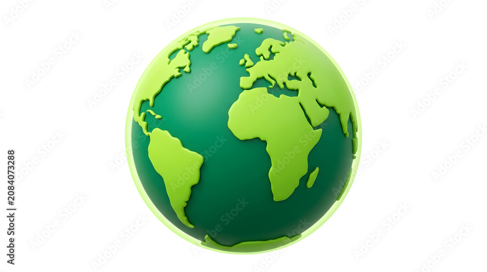 Fototapeta premium Green 3d earth globe model isolated on transparent background