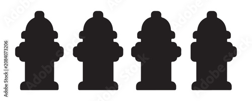 Set of black fire hydrant icons isolated on transparent background for fire safety emergency system.