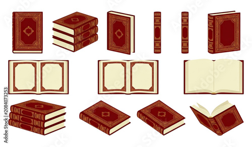 Fotografie Classic Crimson Hardcover Book Mockup Vector Collection with Blank Pages Open Bo