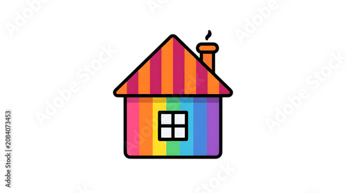 Colorful rainbow house with chimney and window isolated on transparent background