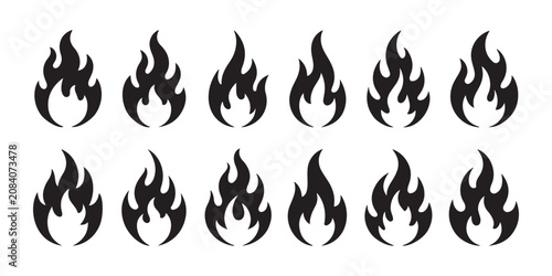Fire flame silhouettes collection for heating company logos and energy industry brand development.