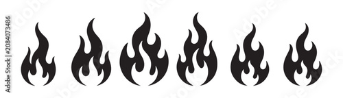 Dynamic fire flame symbols set for sports car decals and extreme racing competition graphic design.