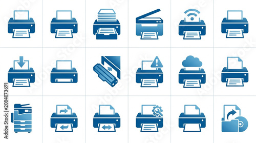 Photos Collection of printer icons representing various printing functions and technologies