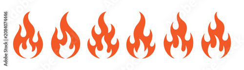Set of orange fire flames icon. burning hot flame with blazing energy effect.
